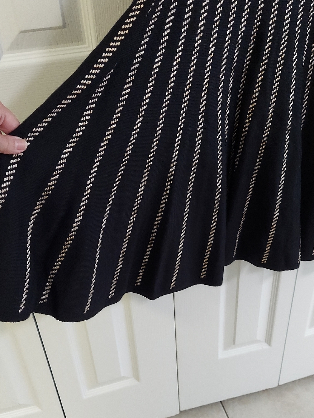 St. John Dress, Size 16, Black Knit, Metallic Gold, Tulip Skirt - Picture 9 of 12